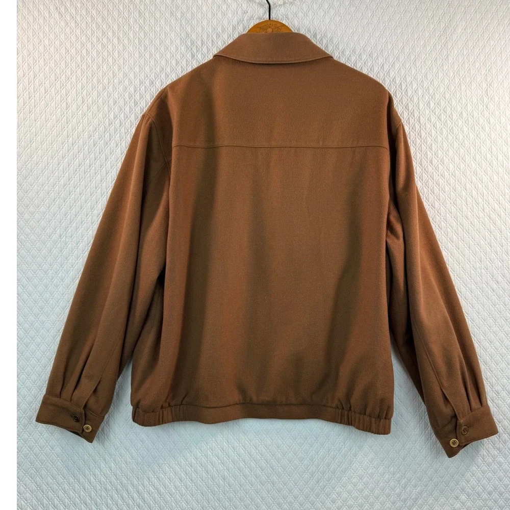 Peter Millar Vtg Mens L Brown 100% Cashmere Silk Lined Full Zip Bomber Jacket